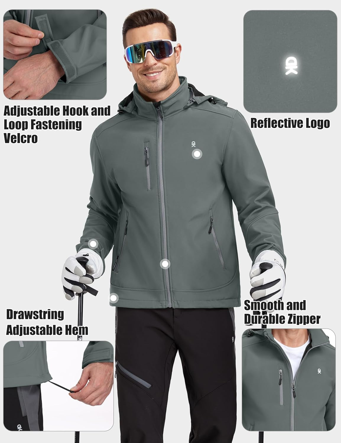 Men’S Softshell Jacket with Removable Hood, Fleece Lined