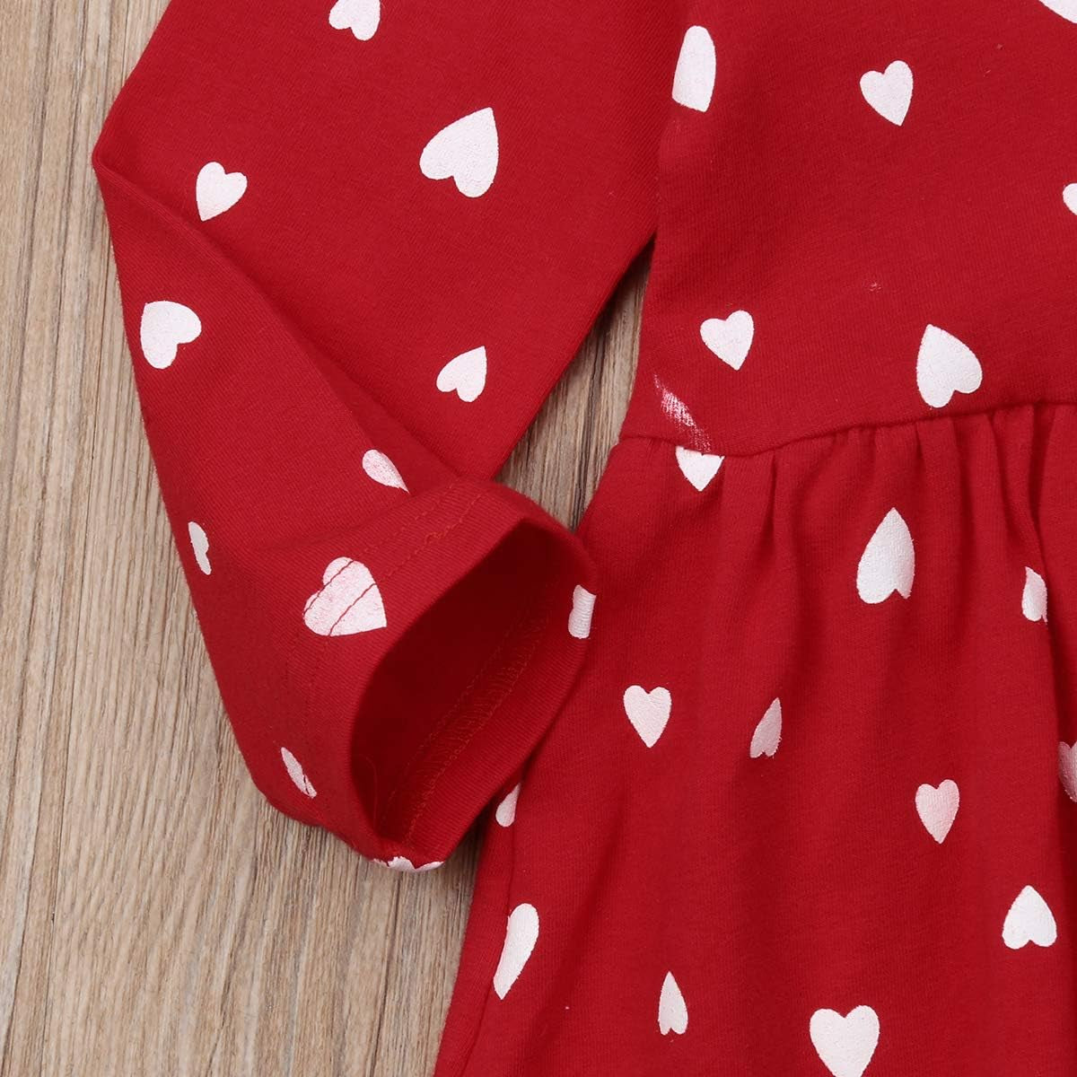 Toddler Baby Girl Valentines Day Clothes Long Sleeve Ruffle Heart Print Dress Causal Playwear Dress with Headband (Red, 18-24 Months)